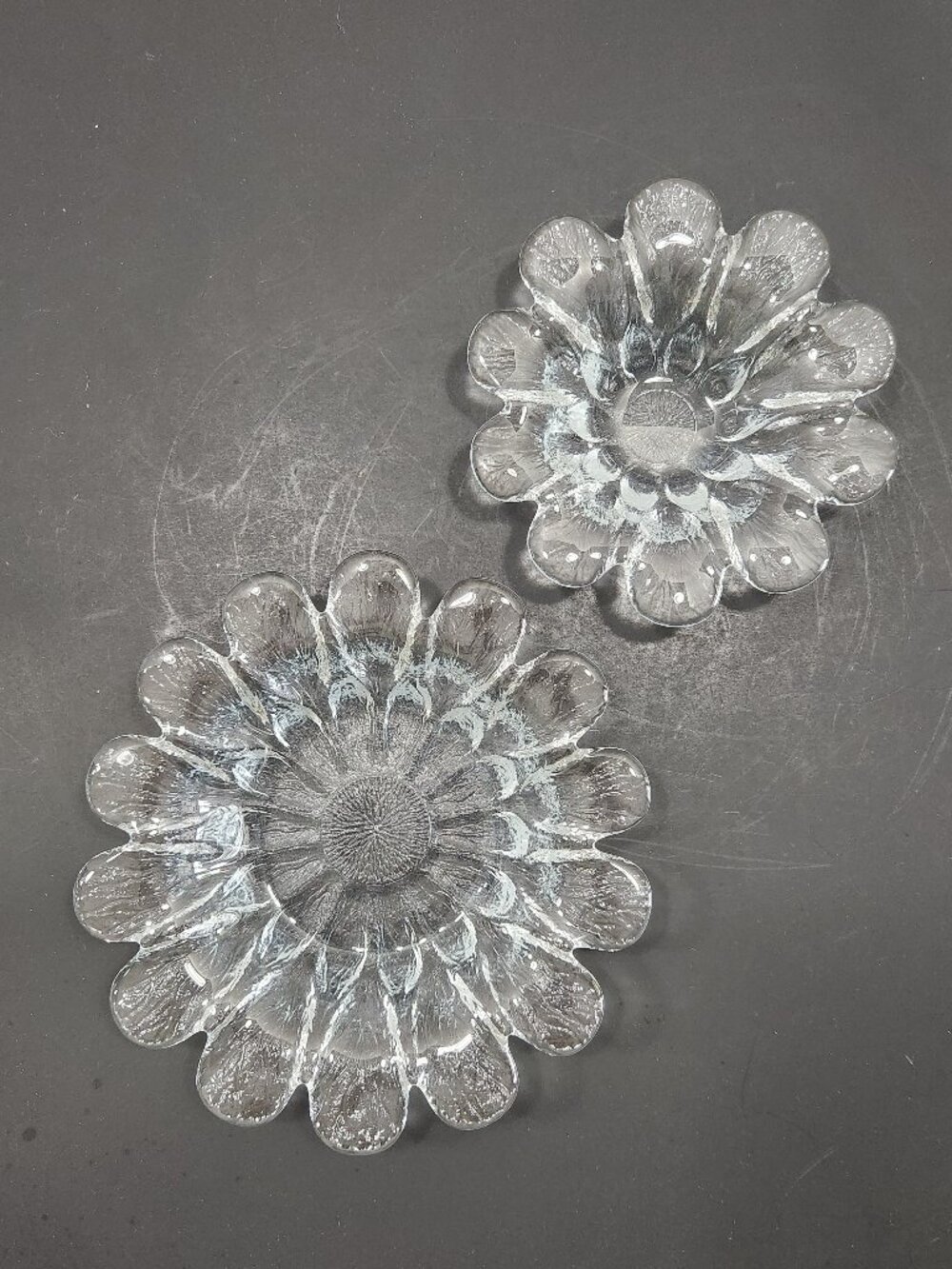 MCM 70s Danish Holmegaard by Sidse Werner Crystal Nesting Flower Bowls Set of 2